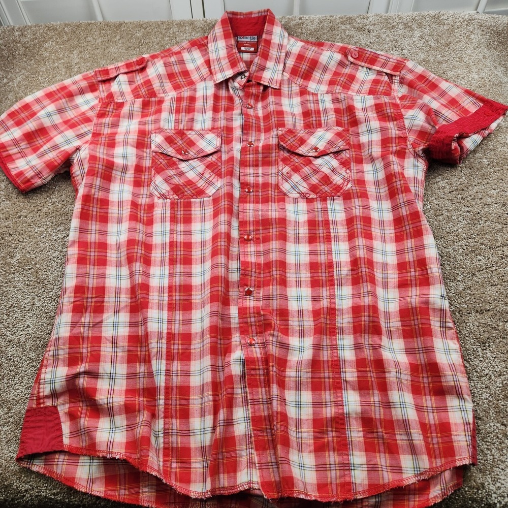 Eklectik Western XL Rancher Embroidered Pocket Pearl Snap Shirt Red Flip Cuff